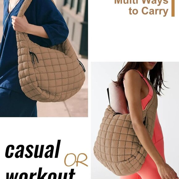 Women Puffer Tote Nylon Large Capacity Crossbody Bag Quilted Carryall - Picture 4 of 6